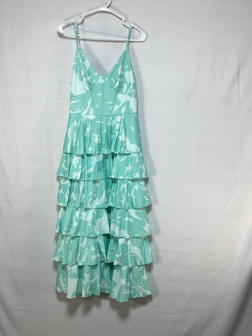 Sleeveless Medium Tiered Ruffle Maxi Dress in Mint Green